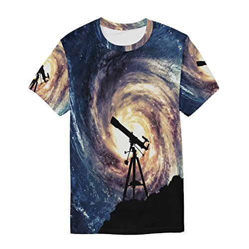 ALAZA Camiseta masculina de manga curta e telescópio colorido galáxia Nebulosa e gola redonda, Multi