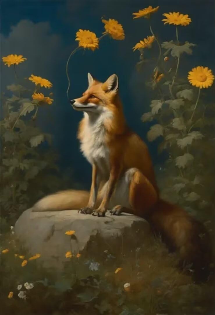 5D DIY Diamante Art Pintura kit Completo, Diamond Painting Adultos Niños Rhinestone Bordado de Punto de Cruz Artes Pintura Painting, Cuadros Decor para Cuarto, Sala de Estar - (Zorro forestal) 60x90cm