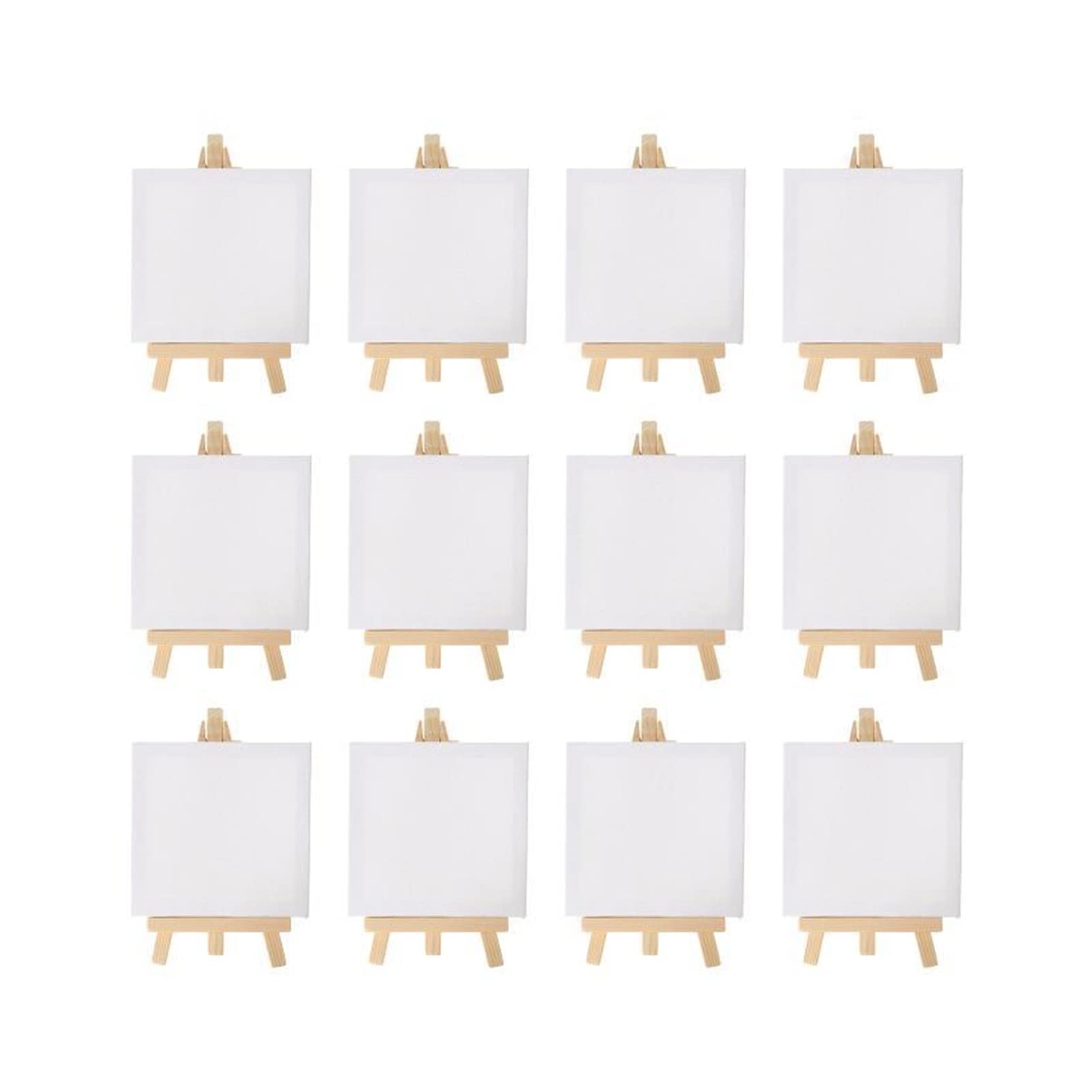 ZZZYW Artistas de 12 Piezas de 5 Pulgadas Mini Caballete +3 Pulgadas x3 Pulgadas Mini Lienzo Pintura de niños Artesanía Bricolaje Dibujo de Caballete de Mesa pequeña (Color : W, tamaño : 10x10cm)