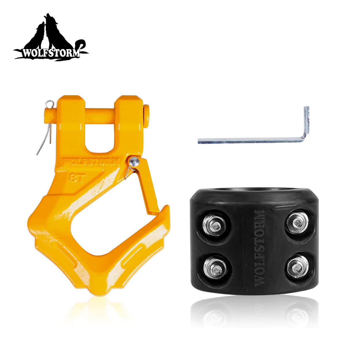 WOLFSTORM 3/8-9/16 Inch Winch Cable Hook Stopper and Heavy Duty Carbon Steel Winch Hook Fit for 9000-13500 LBS Winch- Max Break Strength 35000 LBS (Yellow)