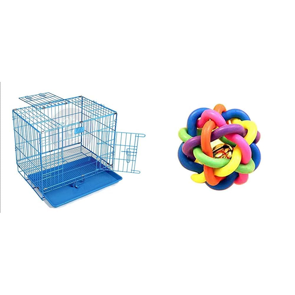 The Pets Company Double Door Folding Metal Dog Cage with Paw Protector, for Small Dogs and Puppies, Small, Blue, 24 Inch & Rubber Multi Colour Wire Knot Ball with Bell for Puppy & Kitten (Pack of 1) (B0CDDMNWBX) Amazon Price History, Amazon Price Tracker