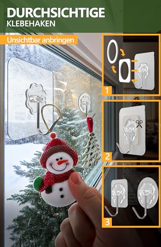 4smile Klebehaken extra stark, 30 Stk. - Klebehaken outdoor wetterfest, wasserdichte Haken selbstklebend, Wandhaken selbstklebend, transparent - Klebehaken Decke und Wand, Mehrzweck für Küche, Bad