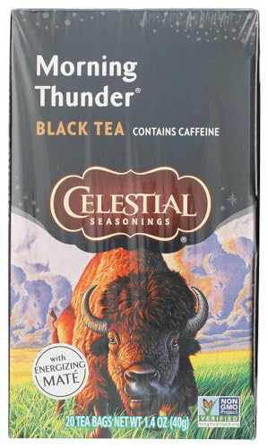 Celestial Seasonings Black Tea, Morning Thunder with Mat?, 20 Count (Pack of 3)