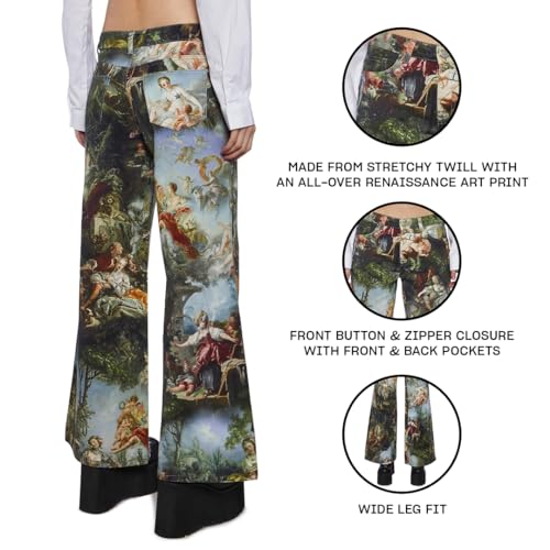 Dolls Kill Da Vinci's Demons Wide Leg Jeans by Current Mood – Stretchy Twill, Wide Leg Fit with Renaissance Art Print2