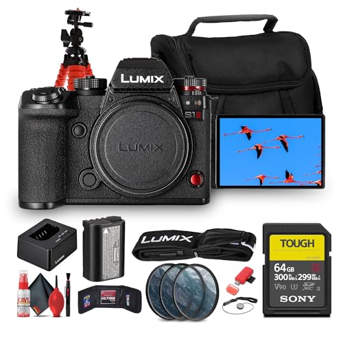 Image of Panasonic LUMIX S1 II Mirrorless Camera | 24.2MP Full-Frame BSI Sensor, 6K Video, Dual I.S. 2, Phase Hybrid AF, 30fps Burst, L-Mount Body (DC-S1M2SBODY) + 64GB Card + Camera Bag + More