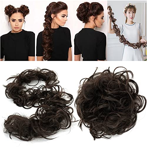 IMISSU Large Size Hairpiece Curly Messy Hair Bun Wrap Scrunchies Elastic Hair Band Donut Updo Chignon Hair Extension Piece for Women Girl (Chocolate Brown) - Image 4