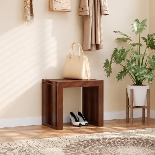 Image of APRTAT Bamboo Dining Bench 17-Inch Indoor Wood Shoe Rack Bench for Entryway | Easy Assemble, Sturdy & Durable,Slatted Design,Versatile Everyday Seating,Living Room Hallway Bedroom Bathroom