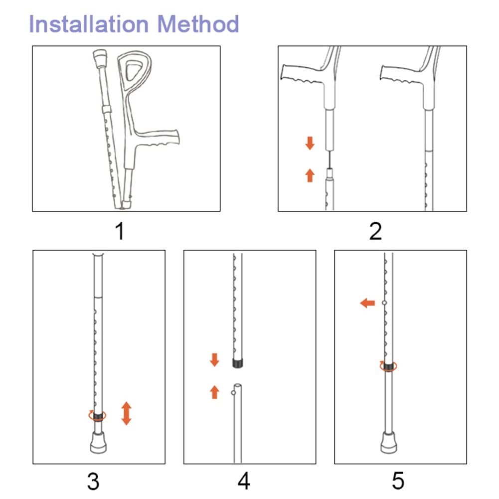 Crutches Muletas para Antebrazo Ajustables(2 Unidades,Puño Abierto),Muletas Ortopédicas de Aluminio Plegables y livianas con Agarres Ergonómicos y Apoyo para el Codo en Forma de U,Soporta Hasta130kg
