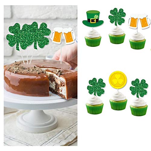 Happy St.patrick's Day Glitter Cupcake Toppers Clover Leprechaun Hats For Carnival Holiday Irish Shamrock Theme Party Favor Supplies, Saint Paddy's Day Party Supplies #TOP1