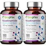 biophix B-3 Nicotinamide 500 mg 180 Caps 2 Pack - Nicotinic Amide Niacin Natural Flush-Free Vitamin Formula - Supports Skin Cell Health