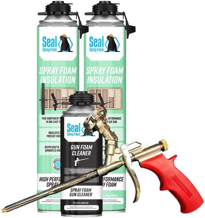 Seal Spray Foam High Performance 80% Plus Closed Cell Formula Insulating Foam Can Kit w/ Angled Gun Foam Applicator and 1 Can of Cleaner (50 Board FT-2 Cans)