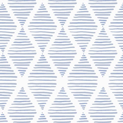 WENMER Papel tapiz geométrico para despegar y pegar de 17.3 x 394 pulgadas, papel tapiz a rayas azul y blanco, papel tapiz geométrico, autoadhesivo, extraíble, papel tapiz de rayas para cajones de