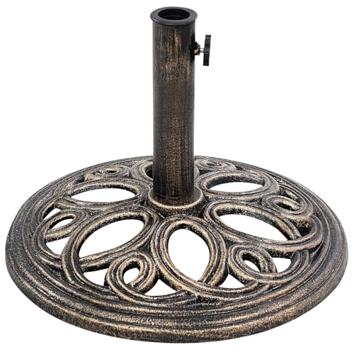 Tangkula 22 lbs Heavy Duty Umbrella Base, Round Parasol Holder with 3 Adapters for ?1.38/?1.57/?1.9 Pole, Cast Iron Umbrella Base Stand with Beautiful Decorative Pattern, Easy Setup