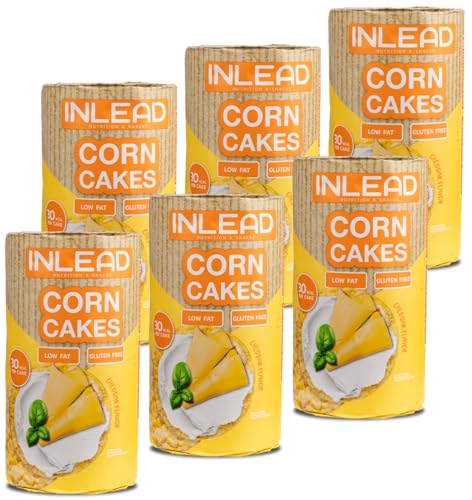INLEAD - Corn Cakes | Leichte & Knusprige Maiswaffeln für Bewussten Genuss | Kalorienarm, Fettarm & Ideal als gesunde Alternative zu Chips (6x 120g, Cheddar Flavor)