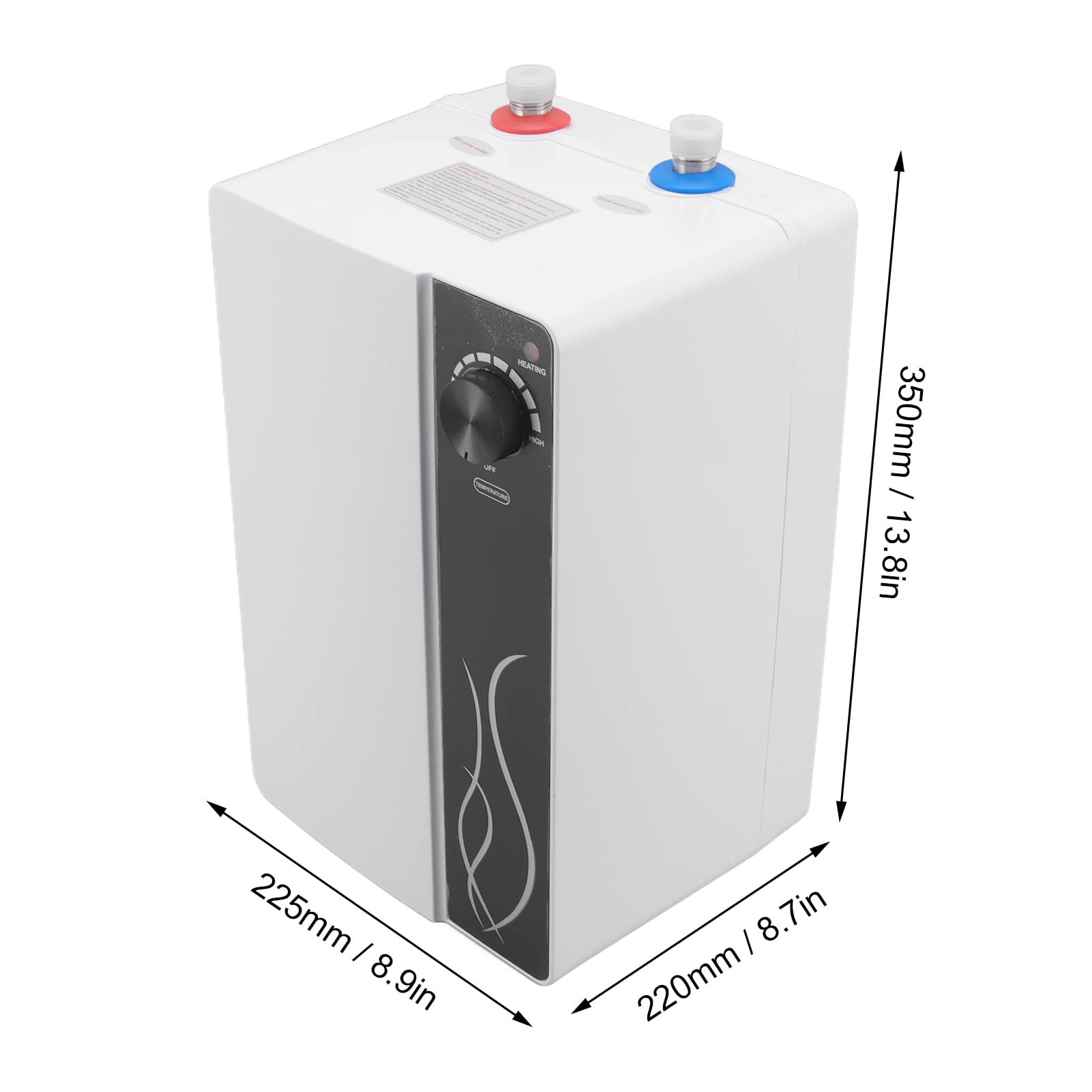 Fdit Scaldabagno Elettrico Mini, Boiler Compatto 8 L con Uscita Acqua | Scocca in ABS, Serbatoio in Acciaio Inox Alimentare, 1500W, IPX4, 30-65°C