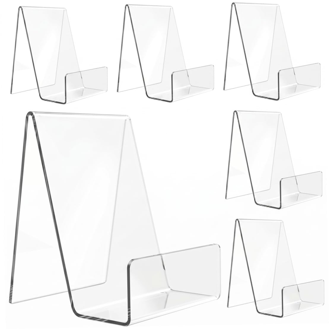 Bonalake Book Stand, 6 Pack Acrylic Book Stand Display, Clear Holder for Comics, Brochures & Books, Transparent Display Brochure Holder