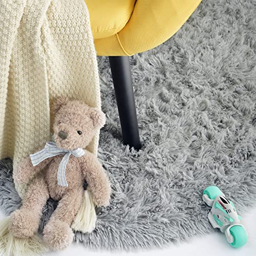 Iseau Oval Fluffy Rug Carpets, Modern Plush Shaggy Area Rug For Kids Bedroom Extra Comfy Cute Nursery Rug Bedside Rug For Boys Girls Room Home Decor Mats, 2.6 X 5.3Ft, Grey #TOP3