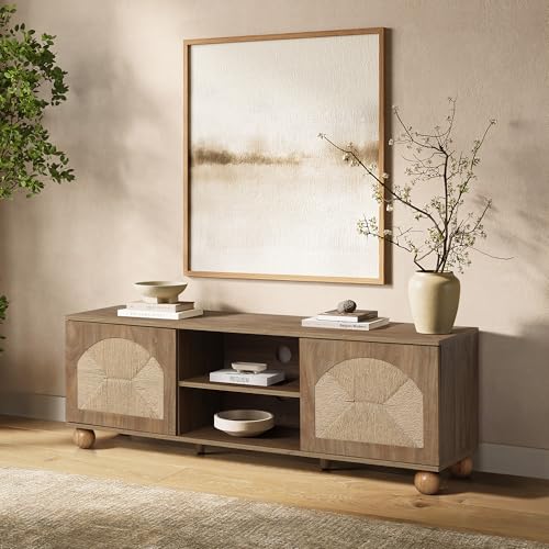 LuxenHome Wood TV Stand for Living Room, 55" Japandi Modern