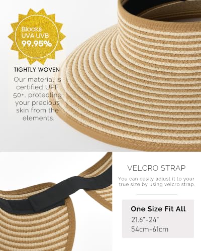 Image of FURTALK Womens Sun Hat with Ponytail Hole Wide Brim Beach Straw Visor