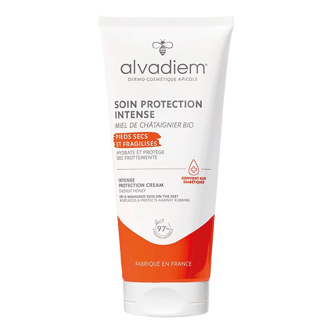 ALVADIEM Intensive Protective Care 100 ml with Chestnut Honey – Foot Cream for Diabetic Feet, 24h Hydration for Very Dry & Sensitive Feet – Recommended by Podiatrists – Made in France