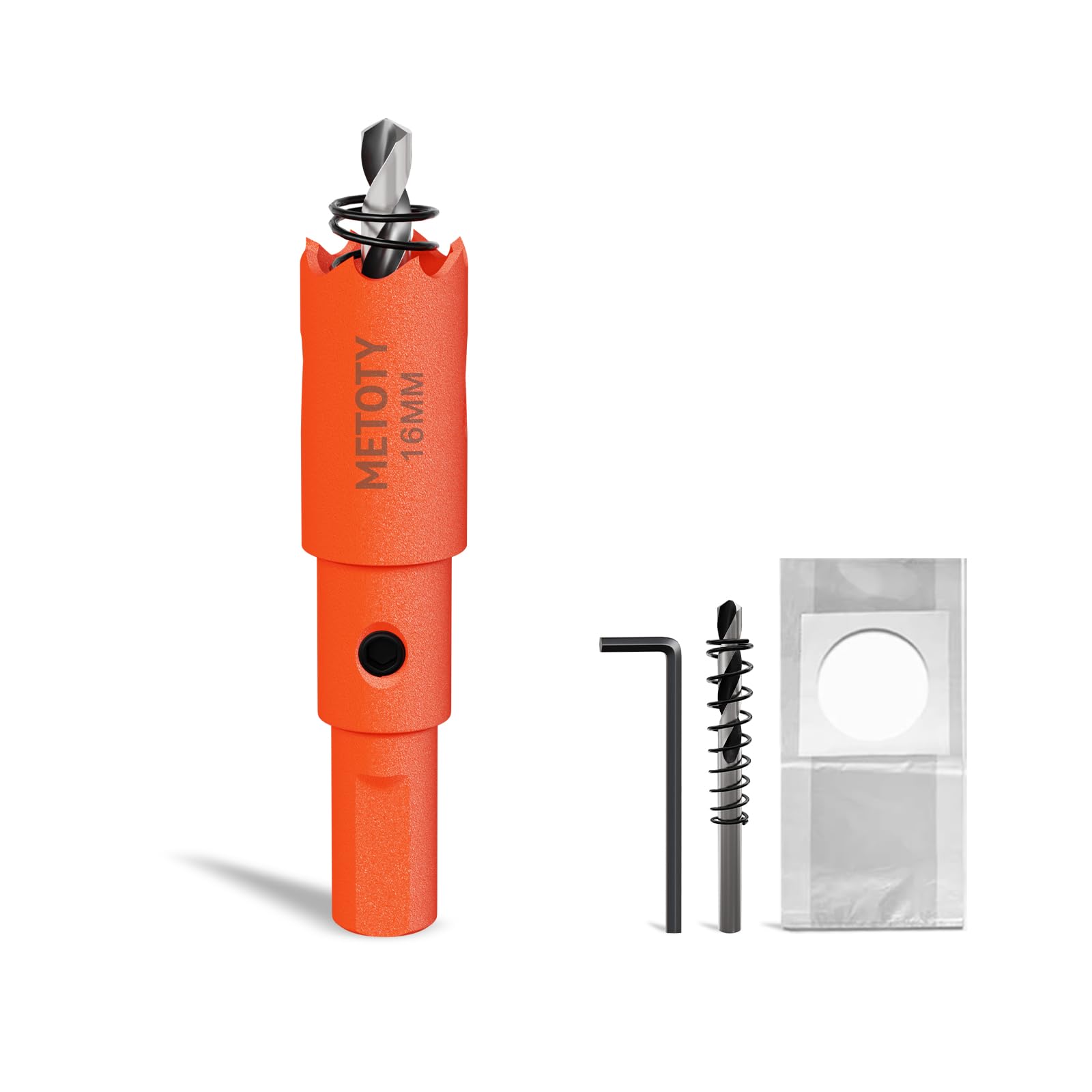 METOTY 16mm Bi-Metal Hole Saw,Universal HSS M42 Hole Saws,with Triangular Shaft Adapter and Centring Drill, One Free Dust Bag for Aluminum, Metals, Plastics, Acrylic Glass, Wood, Gypsum board