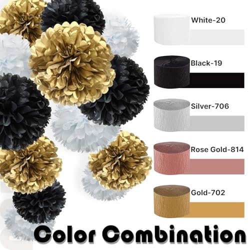 Image of PartyWoo Crepe Paper Streamers - 8 Rolls, 656ft Matte Black, Perfect for Birthday & Wedding Decorations (1.8 Inch x 82 Ft /Roll)