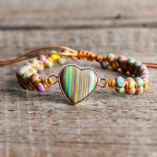 Image of YGLINE Natural Jasper Gemstone Bracelet Healing Spiritual Energy Protection Meditation Balance Bracelet-Mental Health Inner Peace Bracelet Gift