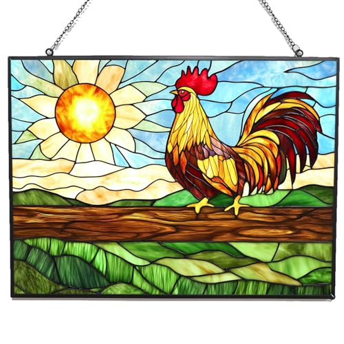 365CUSGIFTS Customized Rectangle Mosaic Crowing Rooster Stained Glass Suncatcher Stained Glass Window Hangings Birthday Gift for Mom Grandma Teacher Women Friend Memorial Hook