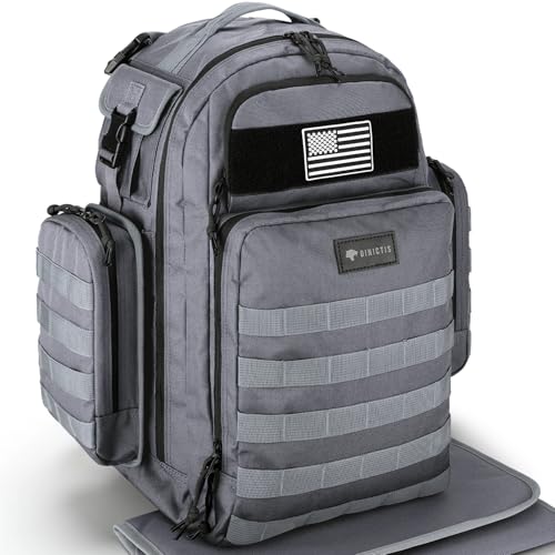 Image of Dinictis Dad Diaper Bag, Mens Diaper Bag Backpack with Diaper Changing Mat, Military Diaper Backpack with Molle Webbing, Waterproof Pouch, Baby Wipes pocket, Insulated Bottle Pockets- Dark Grey