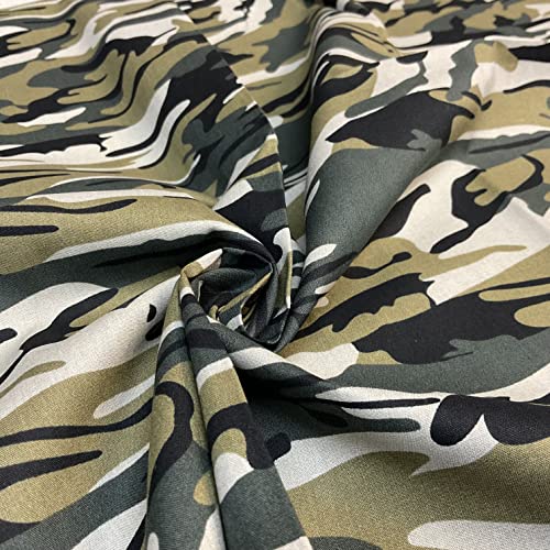 Tela de popelina 100 % algodón con estampado de camuflaje verde oscuro, 1 metro, tela acolchada para confección, camisas, ropa, costura, patchwork, manualidades (camuflaje verde oscuro)