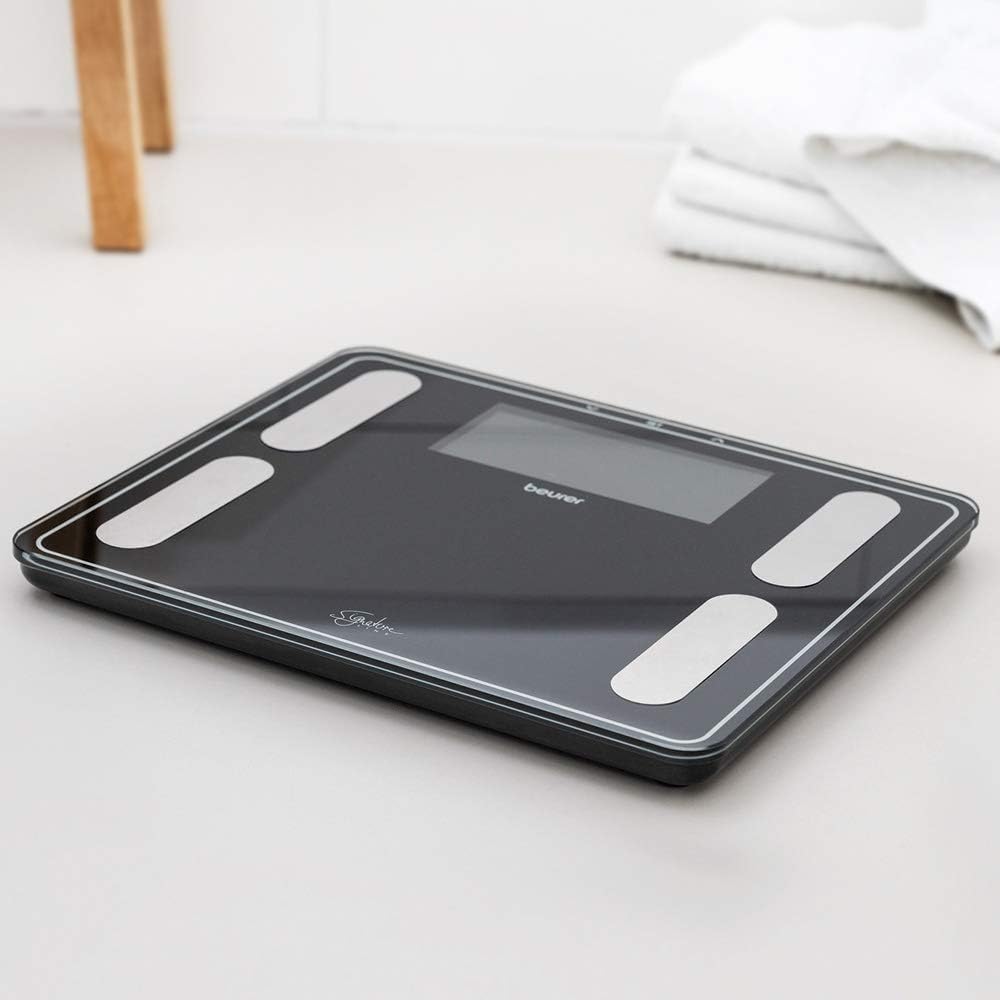 Beurer BF 400 black Báscula diagnóstica Signature Line, análisis corporal preciso para hasta 10 personas, con pantalla LCD inversa extra grande, capacidad de carga de hasta 200 kg