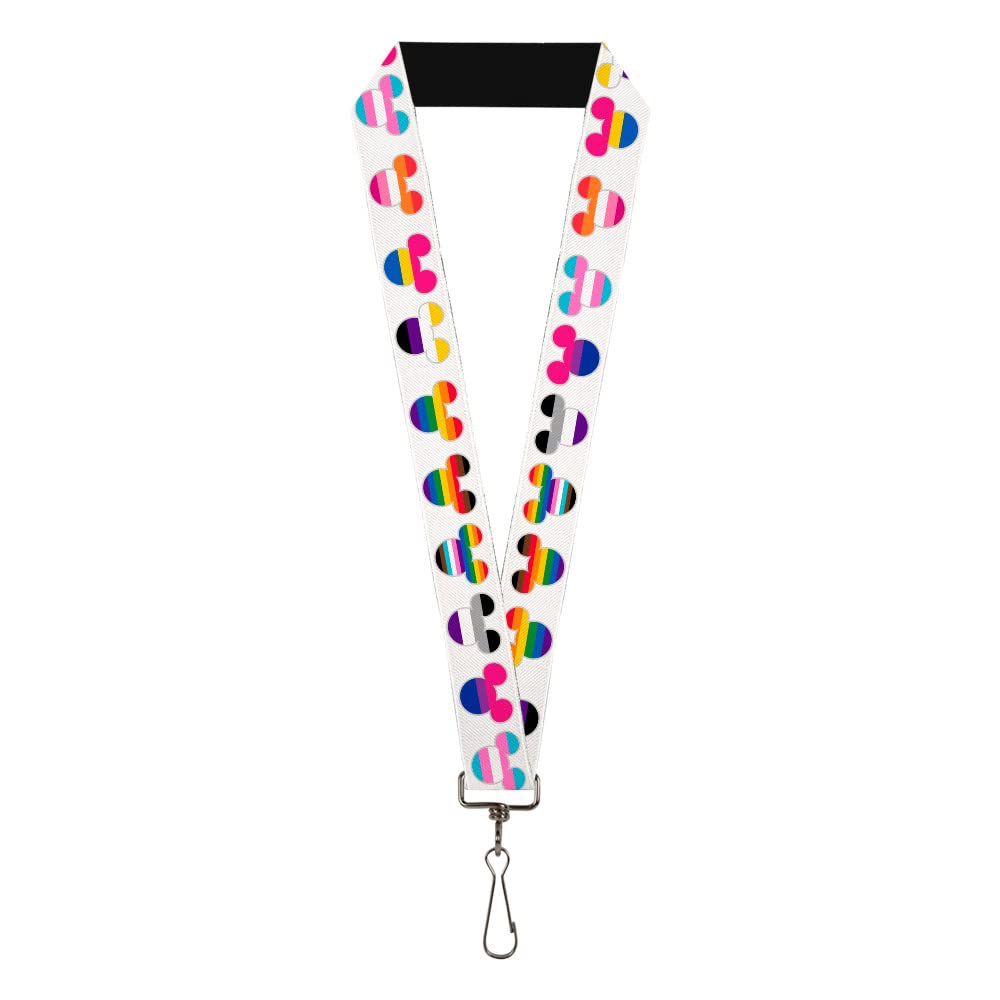 Buckle-Down Disney Lanyard, Mickey Mouse Ears Icon Pride Flags White, Elastic