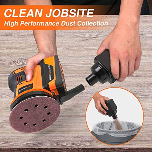 Enertwist Cordless Orbital Sander, 20V Max 5-Inch Brushless Random Orbit Sander with 4.0Ah Lithium-ion Battery and Charger, Including Dust Bag and 9-Pieces Hook-and-Loop Sanding Pads, ET-OS-20BL