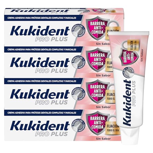 Kukident Pro Plus Barrera Anticomida Crema Adhesiva Para Prótesis Dentales Completas Y Parciales Sin Sabor - 4x40 g