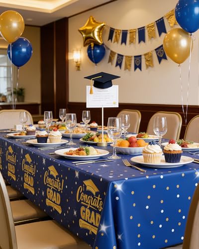 Image of Niuara Blue Graduation Tablecloth 2026 - 4 Pack 54 inch x 108 inch Disposable Tablecloths for 6FT Tables, Class of 2026 Graduation Party Decorations & Supplies