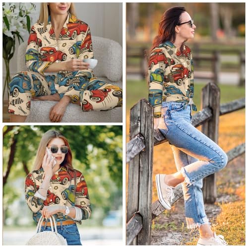 Image of Women'S Long Sleeve Pajama Set Soft Loungewear Button-Down Top & Elastic Waist Pants S- 2XL