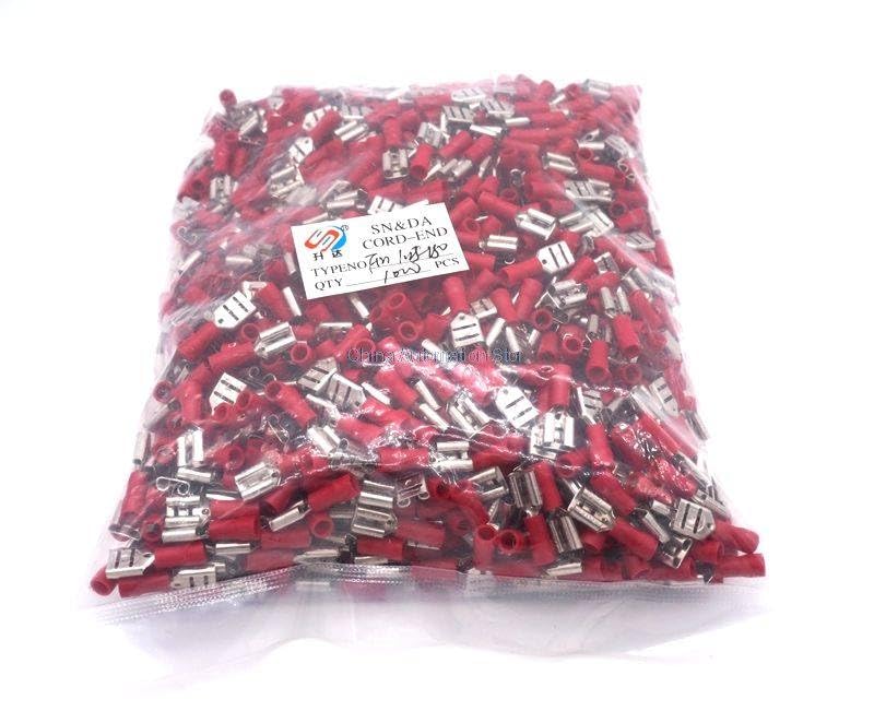 Generic 1000pcs/bag FDD1.25-250 22-16 AWG Female Insulated Spade Wire Connector Electrical Crimp Terminal