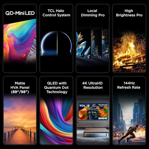 TCL 85" QM64L High Contrast QD-MINI-LED 4K AI Smart Fire TV | 144 HZ, Motion Rate 480, Dolby Vision & Atmos, Onkyo 2.1 Audi…