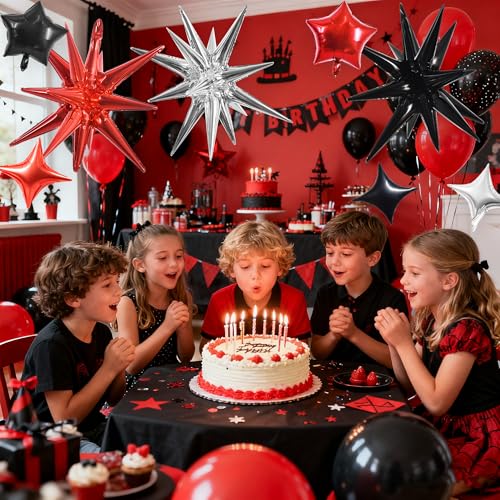 Image of TONIFUL 22Inch 15Pcs Black Red Silver Explosion Star Mylar Balloons and 10Inch Four Pointed Star Balloons Set for Christmas New Year Birthday Wedding Bridal Shower Anniversary Photo Booth Supplies