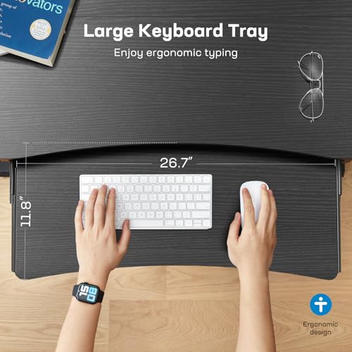 Image of HUANUO 48 inch x 26 inch Electric Standing Desk with 2 Drawers & 26.7 inch Large Keyboard Tray, C-Clamp Mount Compatible, Adjustable Computer Desk for Home Office, Stand Up Desk with 4 Height Presets, Black