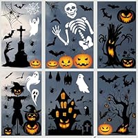 10 Sheets Halloween Window Stickers Decals, SILARLAIT Window Stickers Double-Sided & Reusable Halloween Window Decoration Window Clings Stickers for Halloween Party Decoration