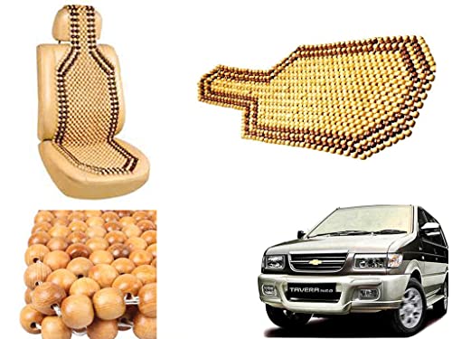 Image of Car Bead Seat Wooden Beads Cushion Cover Pad for Chevrolet Tavera Type 1, Acupressure Sitting Seat Cover | Cream Color - Pack of 1