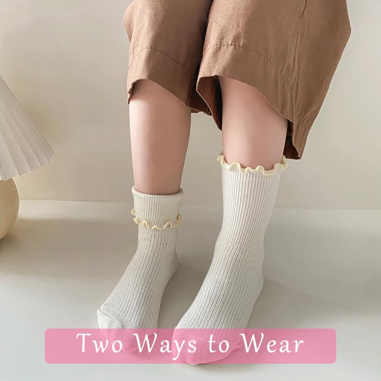 MarJunSep Ruffle Socks for Girls Kids Cute Frilly School Uniform Ankle Crew Dress Socks White 4 6 8 10 Years Old3