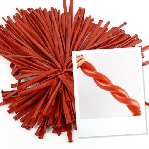 Image of Rich Red 260 Balloons - Long Balloons for Balloon Arch & Party Decor, 100P | Rich Red long balloons for tying balloon arch & birthday party decorations, thick latex & easy to inflate, great for birthda