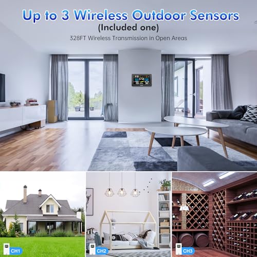 Weather Station Wireless Indoor Outdoor, Digital Thermometer with Remote Sensor, 7.5'' HD VA Display Home Weather Stations, Accurate Temperature Humidity Gauge with Weather Forecast, Atomic Clock