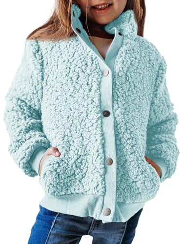 Haloumoning Jacke Mädchen Langarm Sherpa Teddy Fleece Mantel Kinder Warme...