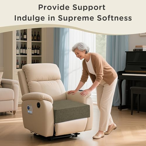 Image of AddGrace Recliner Cushions for Elderly Thick Seat Cushion 20 inchx20 inchx4 inch Chair Pads with Non Slip Backing and Washable Cover for Couch Armchair Chairs Khaki