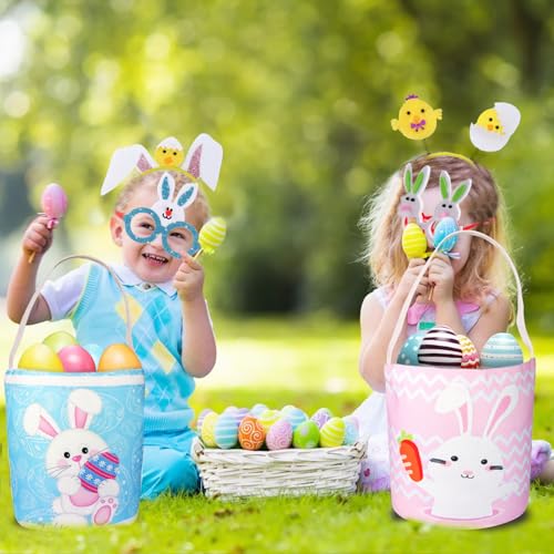 Image of 2 Pcs Easter Egg Baskets for Kids, Easter Eggs Hunt Basket for Kids Empty, Pink Bunny Basket Egg Gifts Bags with Fun Easter Accessories for Girls Boys Party Favors