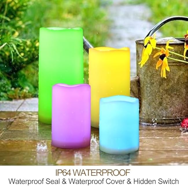 Set of 4 Multicolor LED Pillar Candles Color Changing Assorted Colors