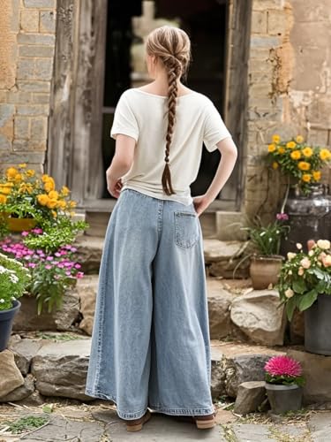 Women's Wide Leg Baggy Jeans Plus Size Loose Elastic Waist Denim Pants with Deep Pockets Light Blue4